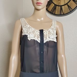 Summers Sheer Embroidered Black Top | Size Small